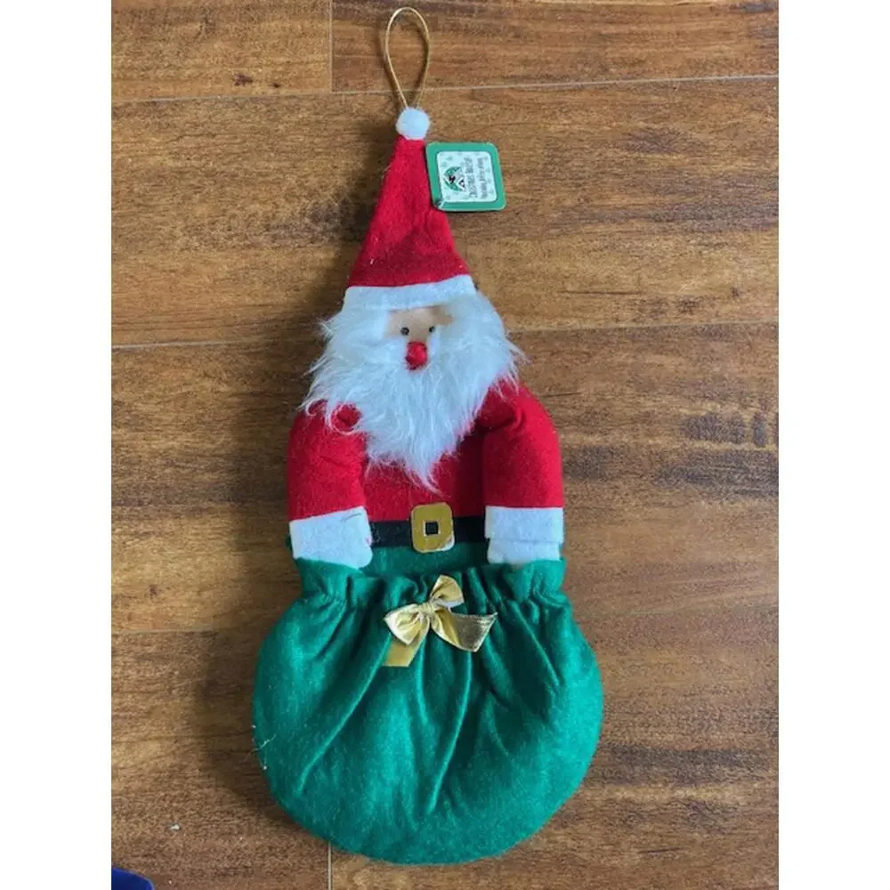 Set of 2 Christmas Santa and Snowman Hanging Decorations with Pockets